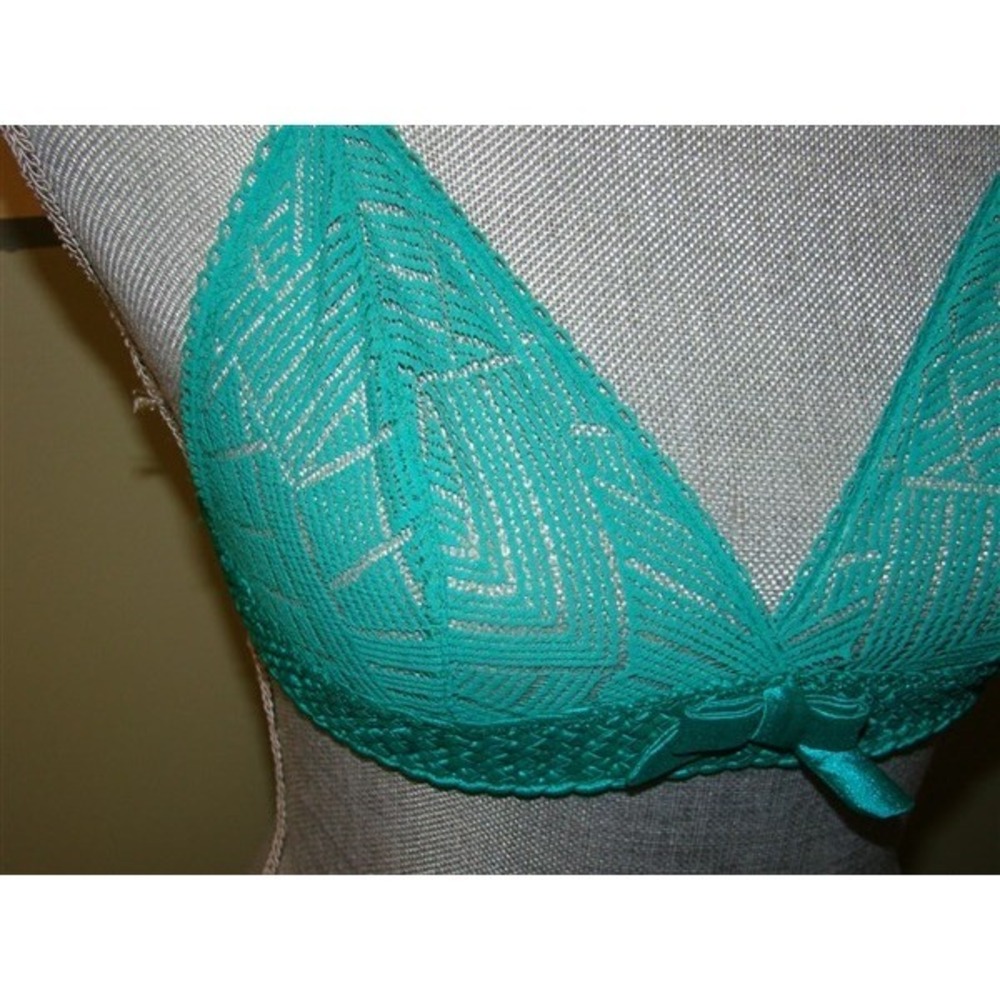 NWT Princess Tam Tam Ruby Lace & Bow Soft Cup Triangle Bra Green T2 113755 - Picture 2 of 5